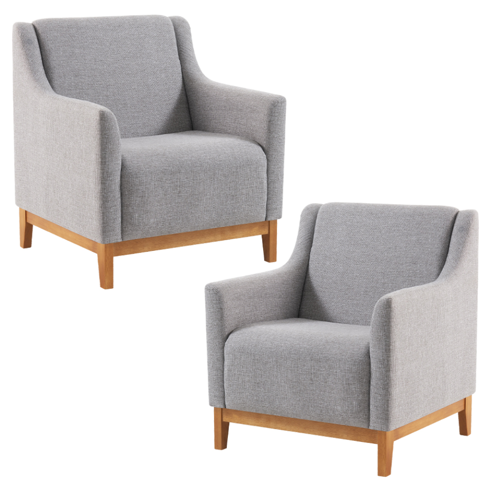 Kit 2 Poltronas Decorativa Base Madeira Mell 7045 Linho Cinza Dmobiliario
