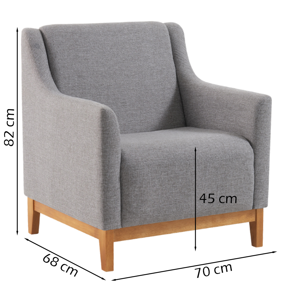 Kit 2 Poltronas Decorativa Base Madeira Mell 7045 Linho Cinza Dmobiliario