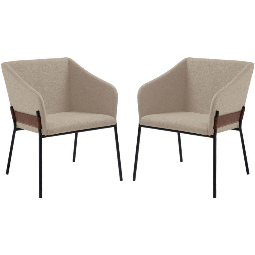 Kit 2 Poltronas Decorativas Base Aço Preto 7042 Linho Bege Dmobiliario