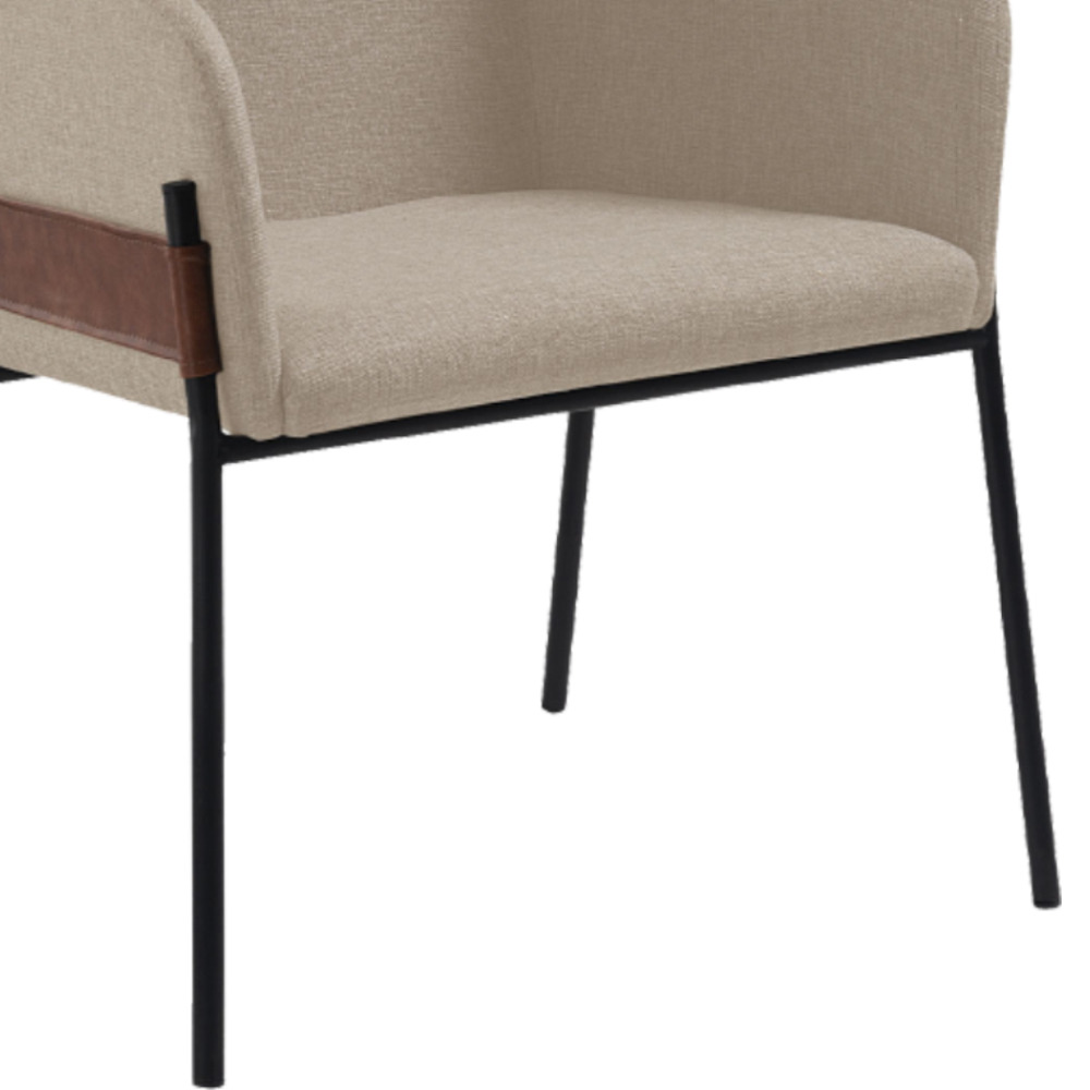 Kit 2 Poltronas Decorativas Base Aço Preto 7042 Linho Bege Dmobiliario