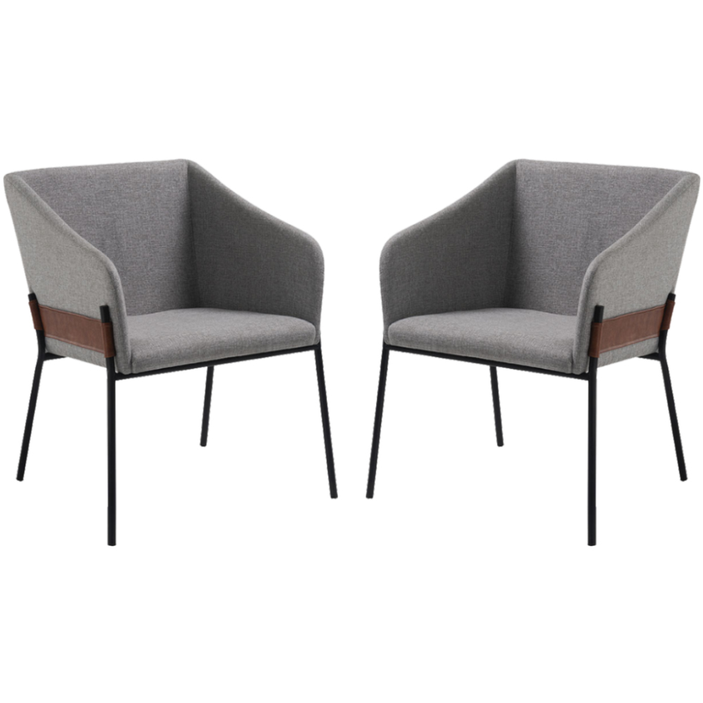 Kit 2 Poltronas Decorativas Base Aço Preto 7042 Linho Cinza Dmobiliario