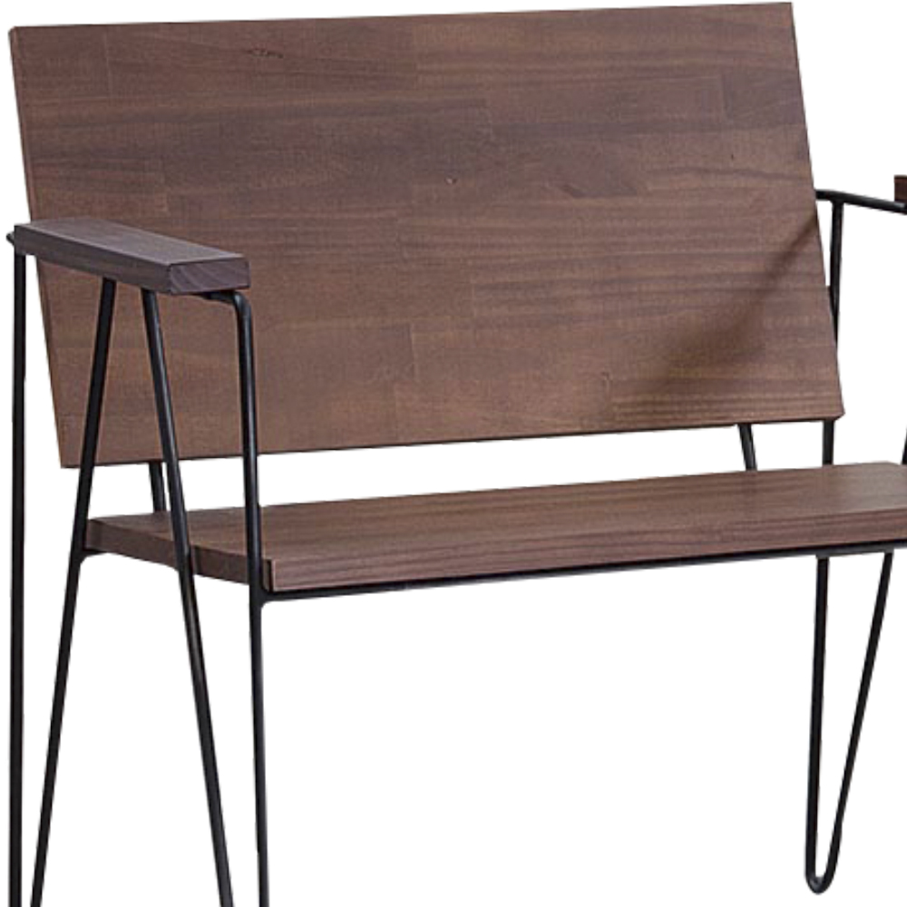 Kit 2 Poltronas Decorativas Base Aço Preto I04 Madeira Taeda Castanho Dmobiliario