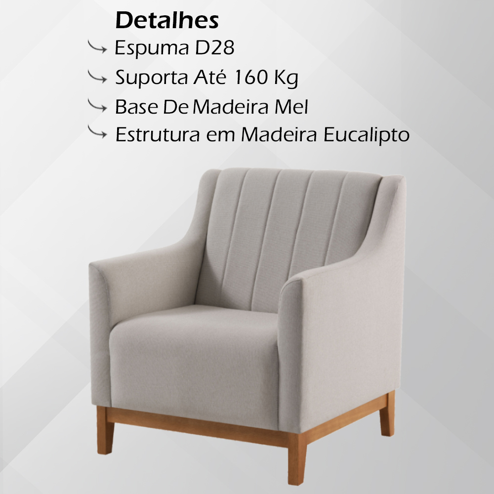 Kit 2 Poltronas Decorativas Base Madeira Mell 7046 Linho Bege Dmobiliario
