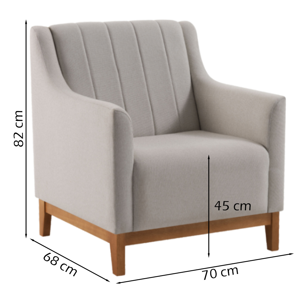 Kit 2 Poltronas Decorativas Base Madeira Mell 7046 Linho Bege Dmobiliario