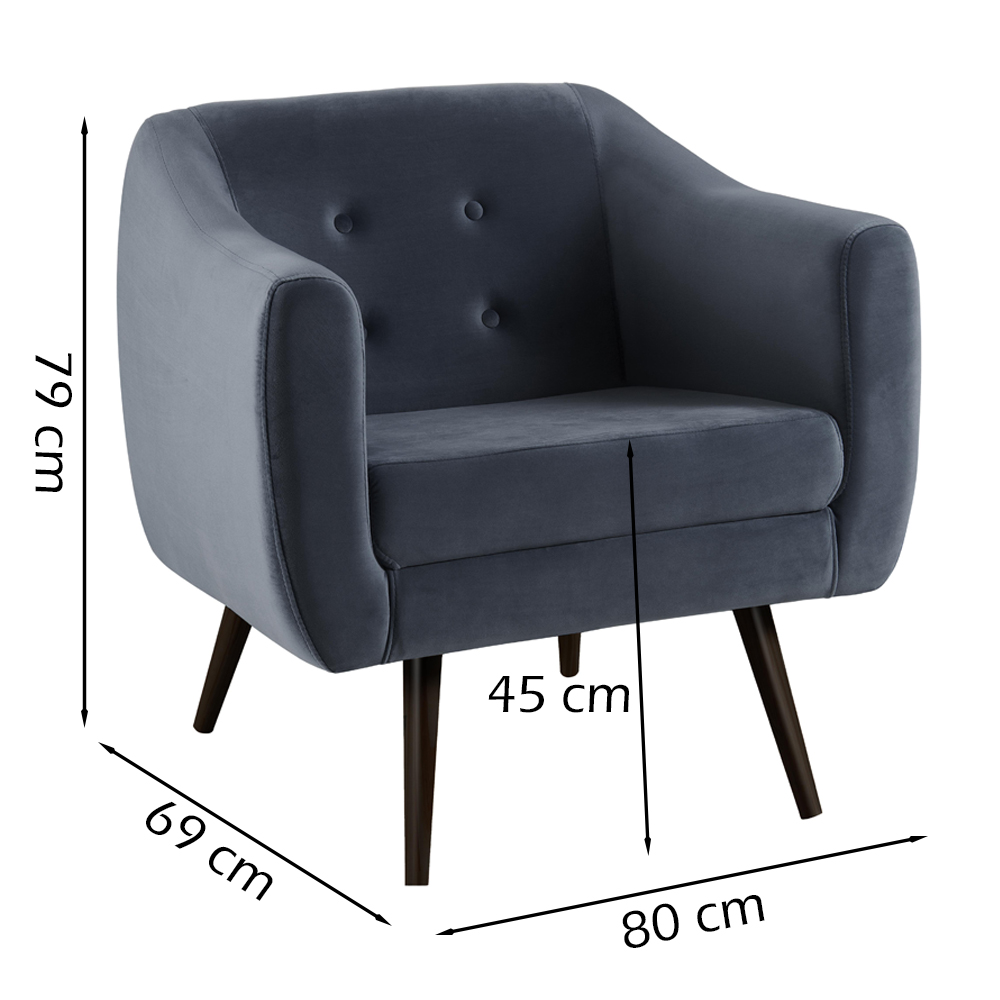 Kit 2 Poltronas Decorativas Base Tabaco 7015 Veludo Azul Marinho Dmobiliario