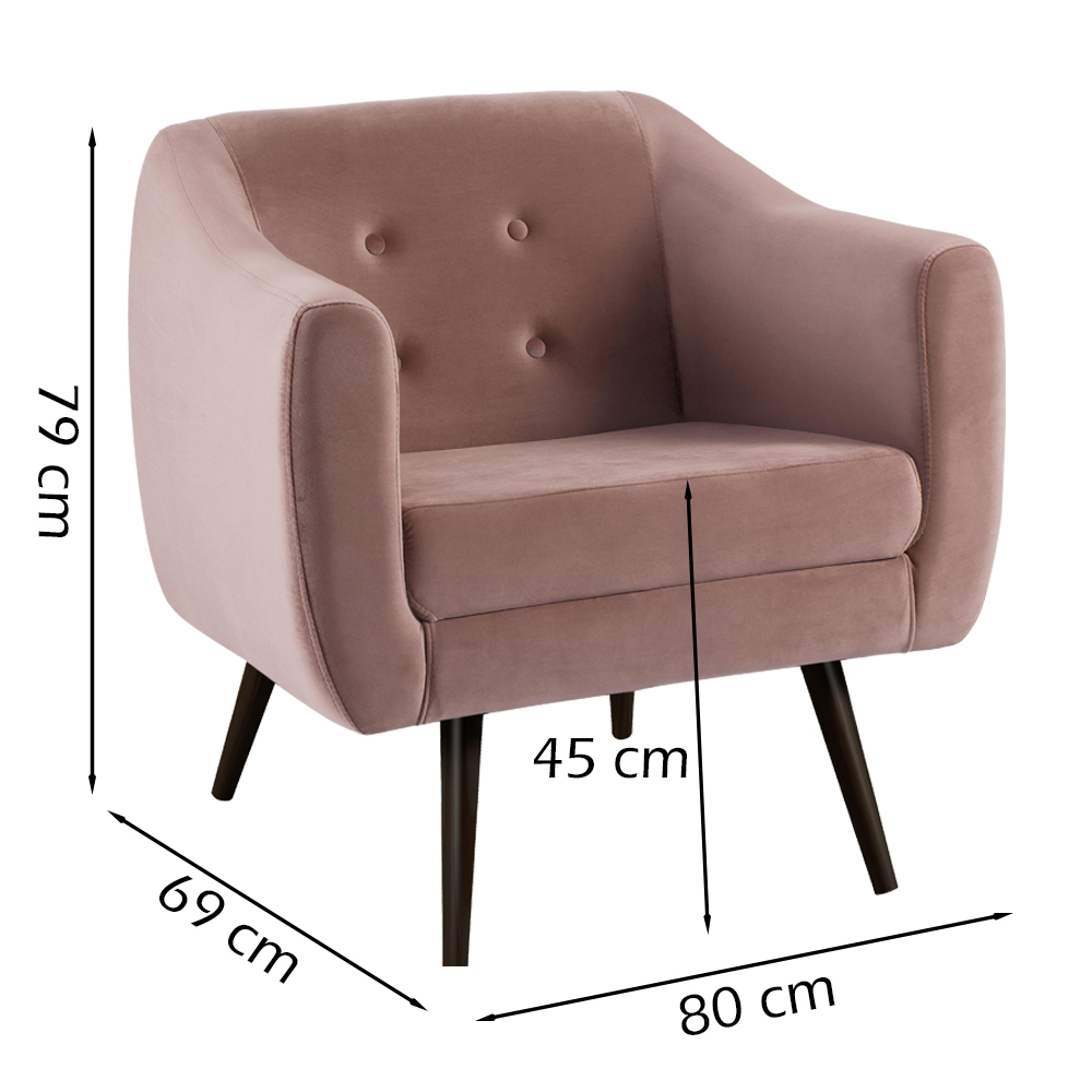 Kit 2 Poltronas Decorativas Base Tabaco 7015 Veludo Rosa Dmobiliario