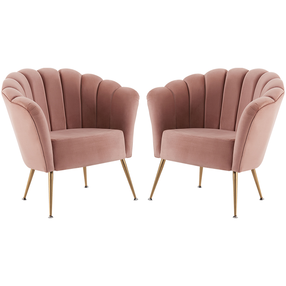 Kit 2 Poltronas Decorativas Pes Aço Dourado 7048 Veludo Rosa Dmobiliario