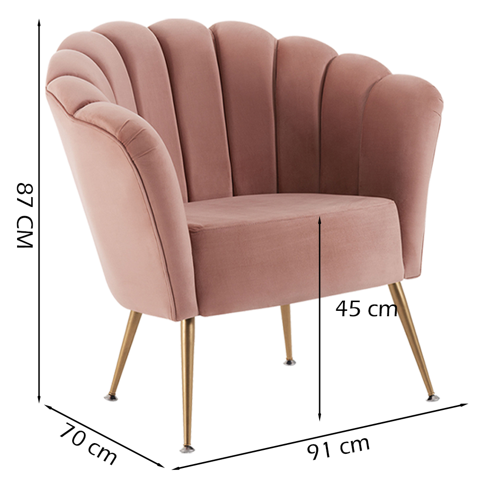 Kit 2 Poltronas Decorativas Pes Aço Dourado 7048 Veludo Rosa Dmobiliario