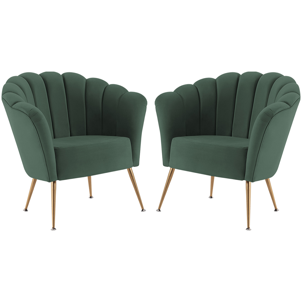 Kit 2 Poltronas Decorativas Pes Aço Dourado 7048 Veludo Verde Dmobiliario