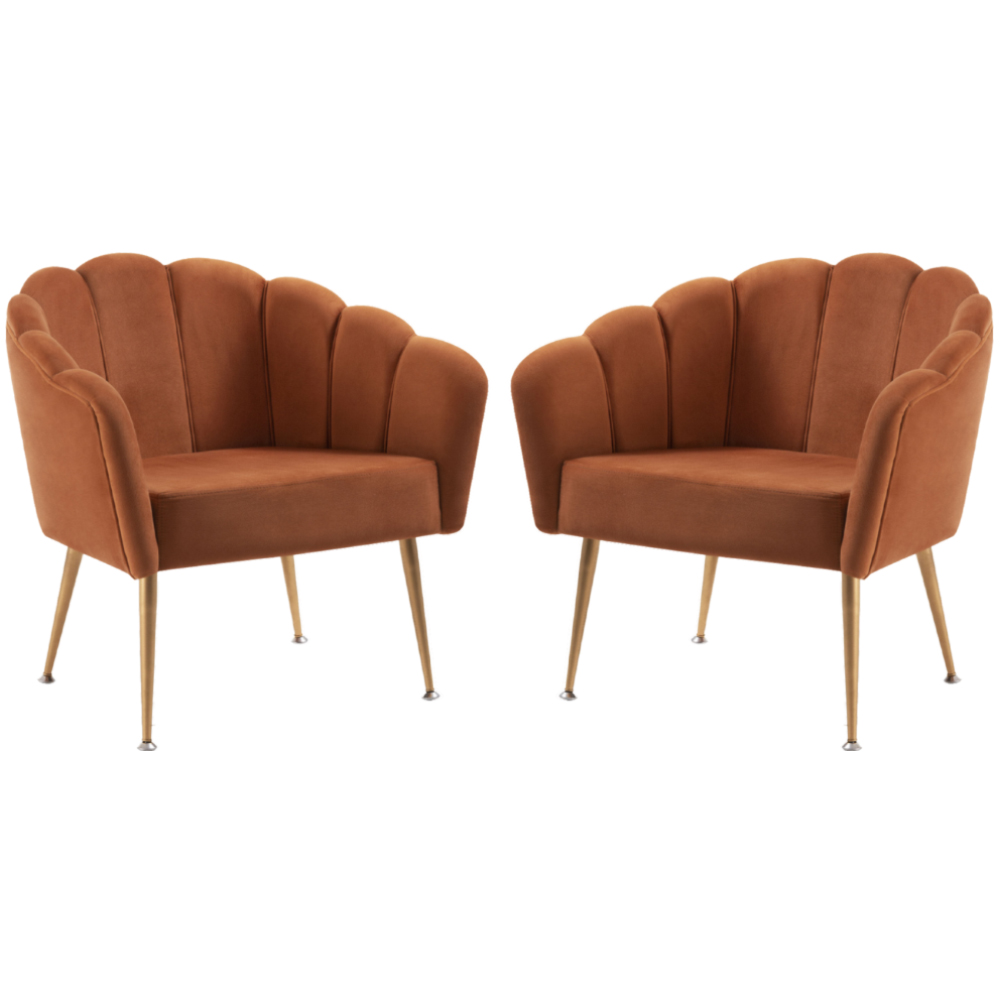 Kit 2 Poltronas Decorativas Pes Aço Dourado 7049 Veludo Caramelo Dmobiliario