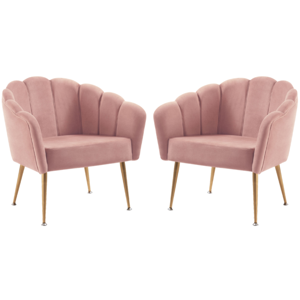 Kit 2 Poltronas Decorativas Pes Aço Dourado 7049 Veludo Rosa Dmobiliario