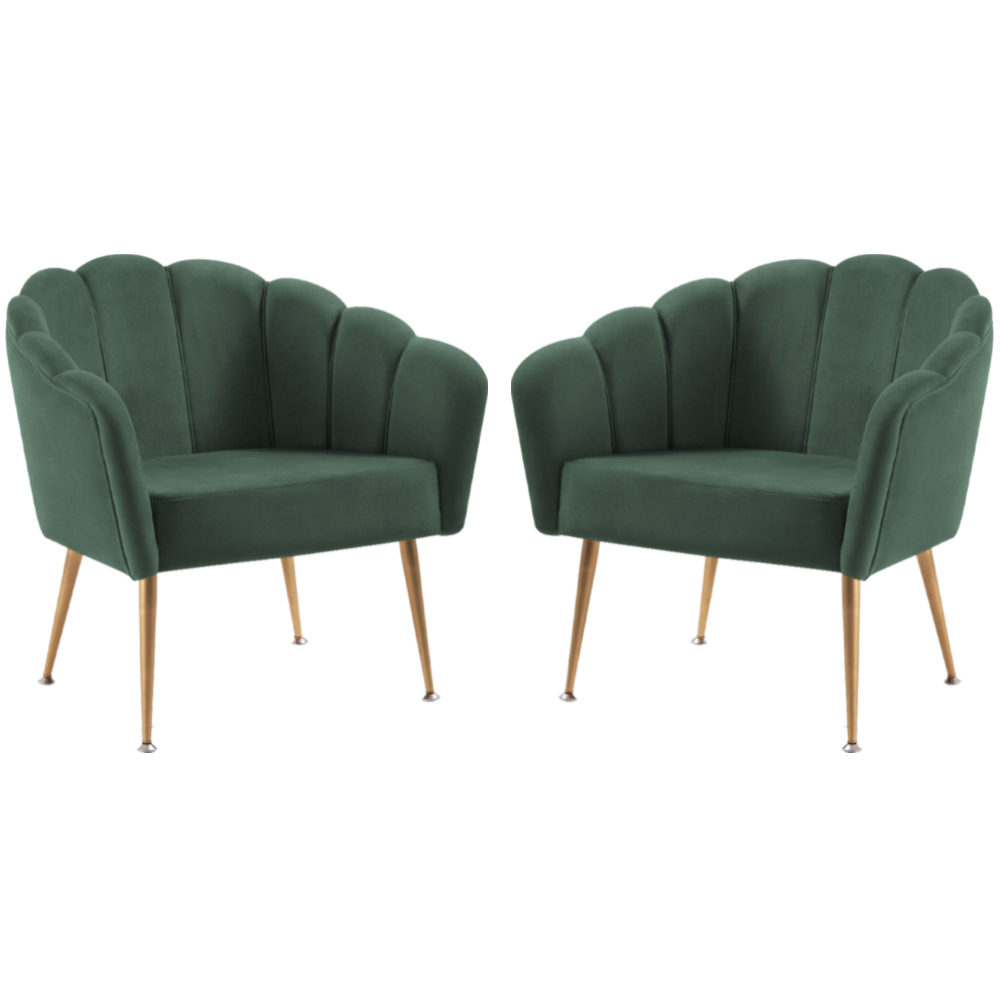 Kit 2 Poltronas Decorativas Pes Aço Dourado 7049 Veludo Verde Dmobiliario
