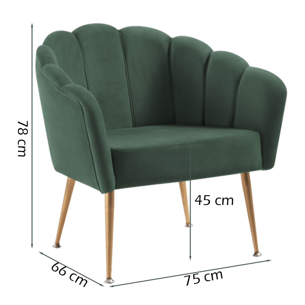 Kit 2 Poltronas Decorativas Pes Aço Dourado 7049 Veludo Verde Dmobiliario
