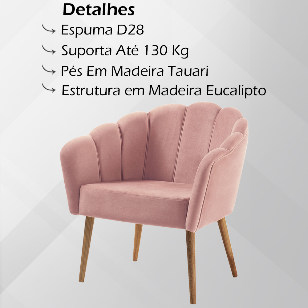Kit 2 Poltronas Decorativas Pes Tauari 7049 Veludo Rosa Dmobiliario