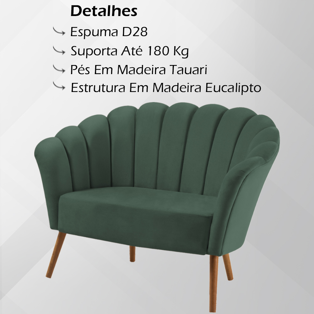 Kit Namoradeira e Poltrona Base Tauari 7049X7050 Veludo Verde Dmobiliario