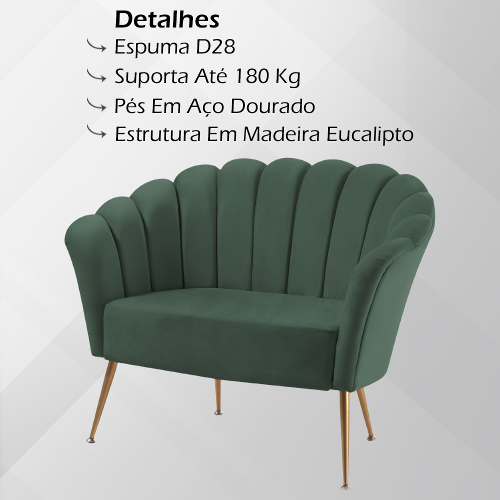 Kit Namoradeira e Poltrona Decorativa 7050X7049 Veludo Verde Dmobiliario