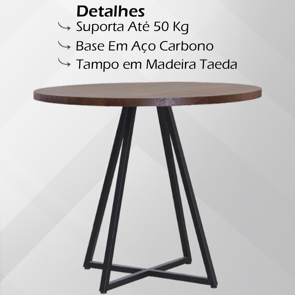 Mesa Bistro Bar Base Aço Preto I05 Madeira Taeda Castanho Dmobiliario