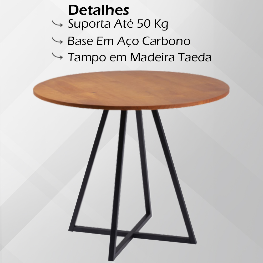 Mesa Bistro Bar Base Aço Preto I05 Madeira Taeda Mell Dmobiliario