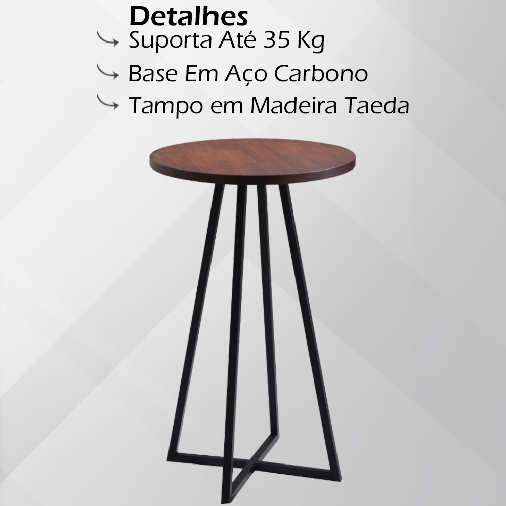 Mesa Bistro Bar Base Aço Preto I09 Madeira Taeda Castanho Dmobiliario