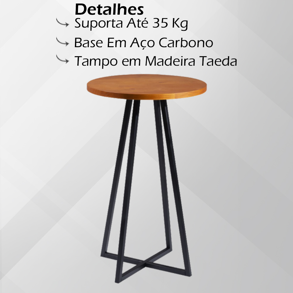 Mesa Bistro Bar Base Aço Preto I09 Madeira Taeda Mell Dmobiliario