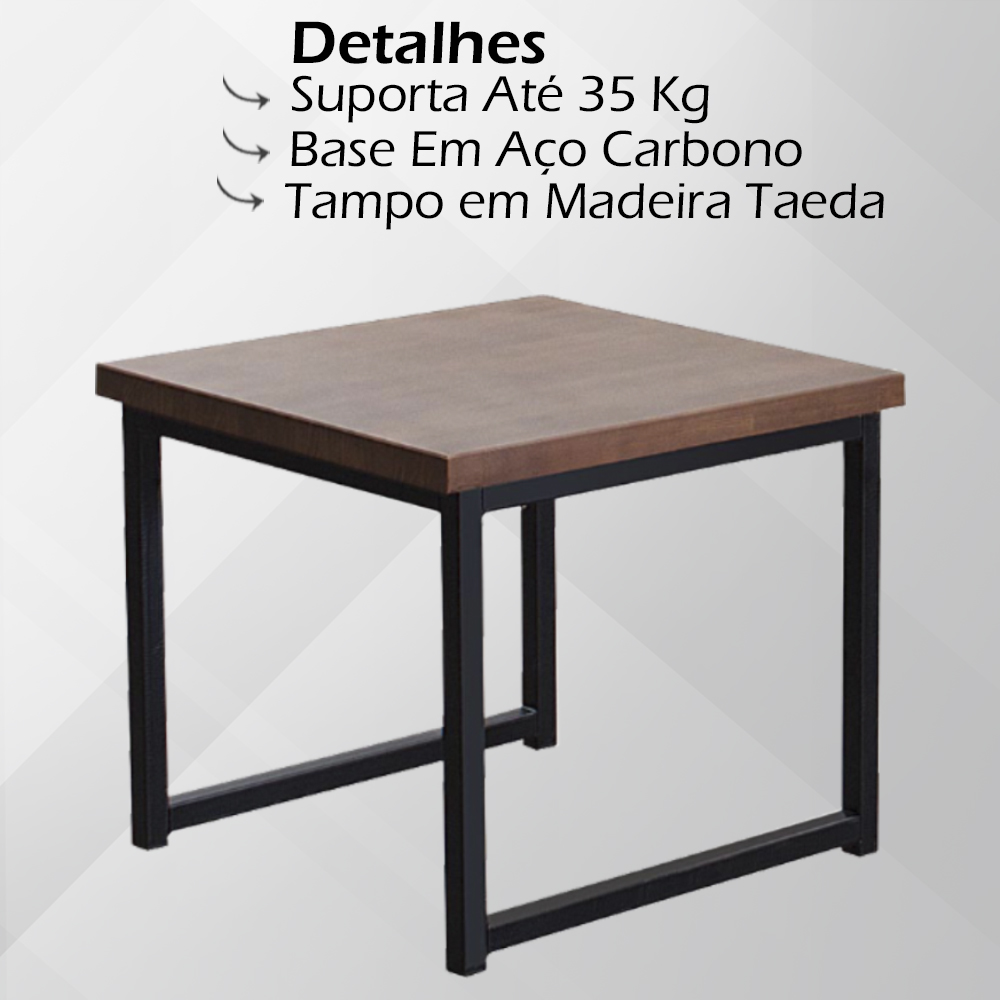 Mesa De Centro Ou Lateral Aço Preto I14 Madeira Taeda Castanho Dmobiliario