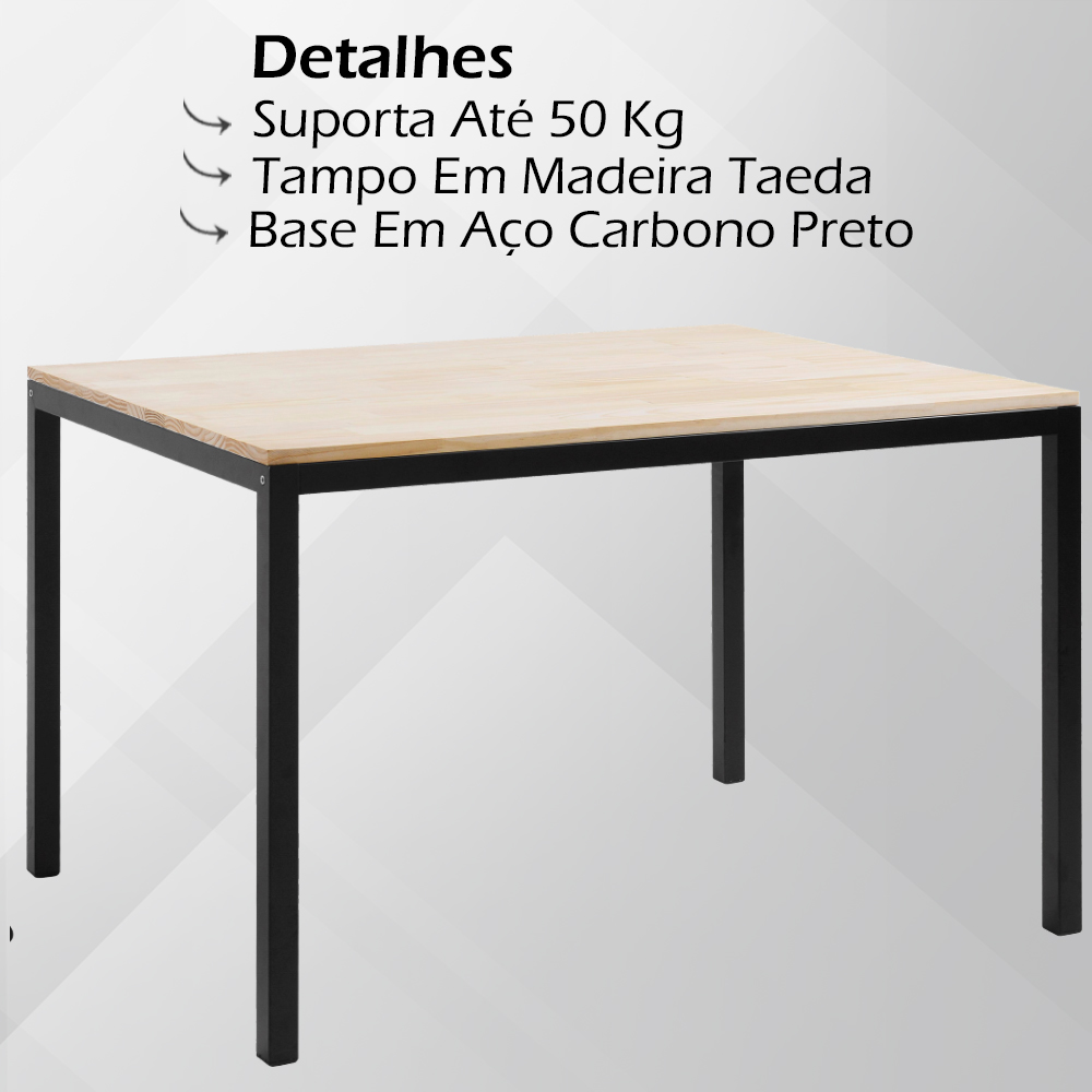 Mesa De Jantar I06 Madeira Taeda Mell 120x76 cm Aço Preto Dmobiliario