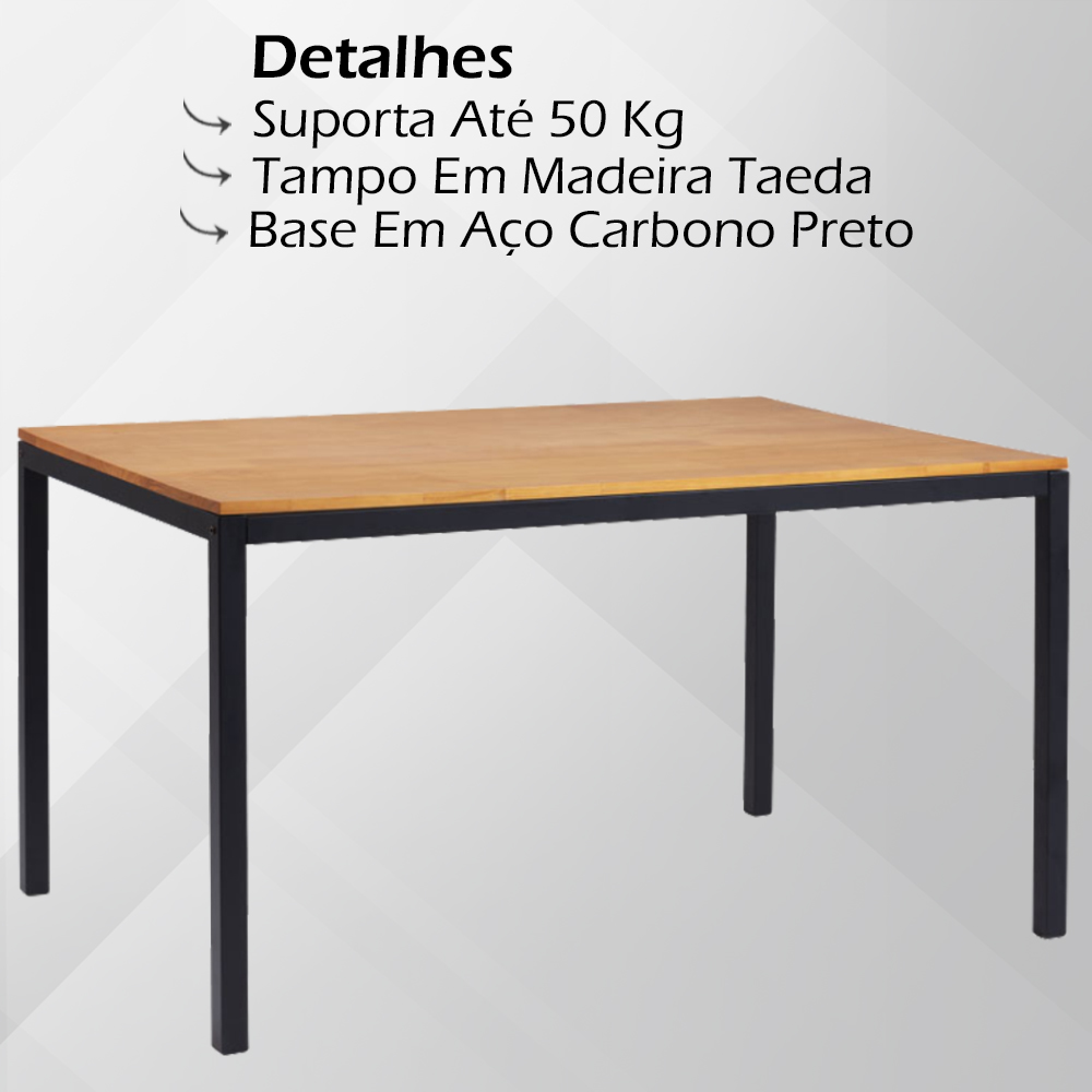 Mesa De Jantar I06 Madeira Taeda Mell 120x76 cm Aço Preto Dmobiliario