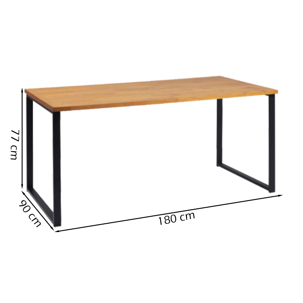 Mesa Jantar Cozinha I07 Madeira Taeda 180x77 cm Mell Aço Preto Dmobiliario