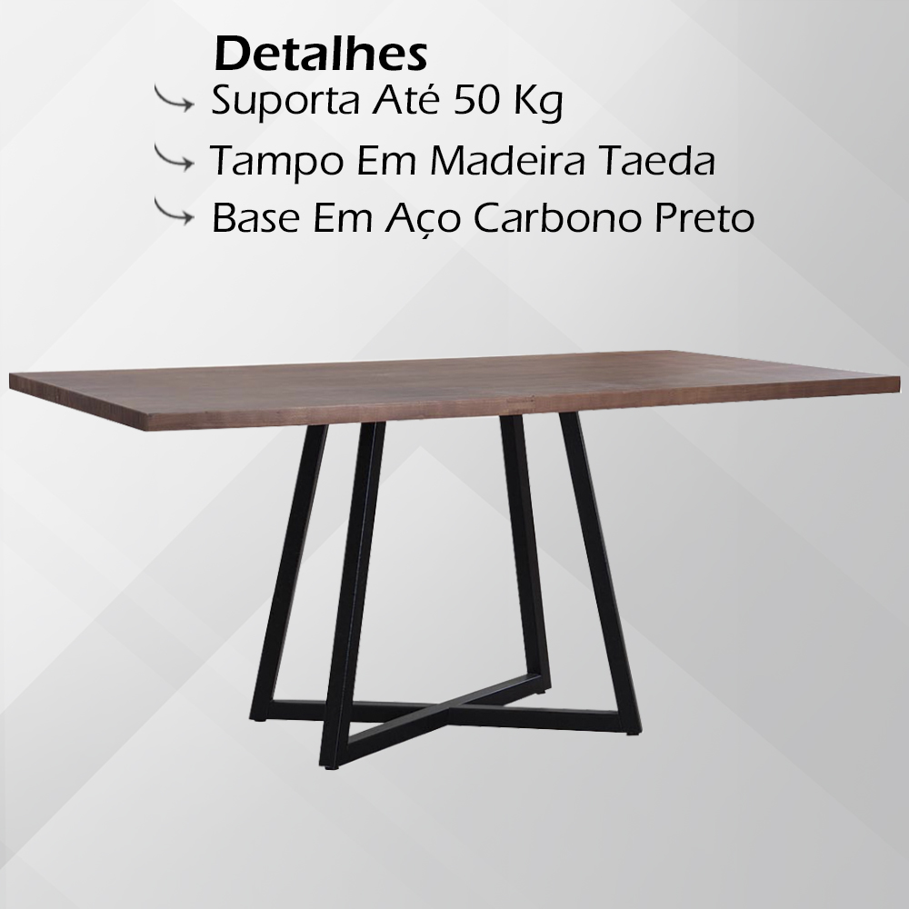 Mesa Jantar Cozinha I08 Madeira Teada 180X77 cm Castanho Aço Preto Dmobiliario