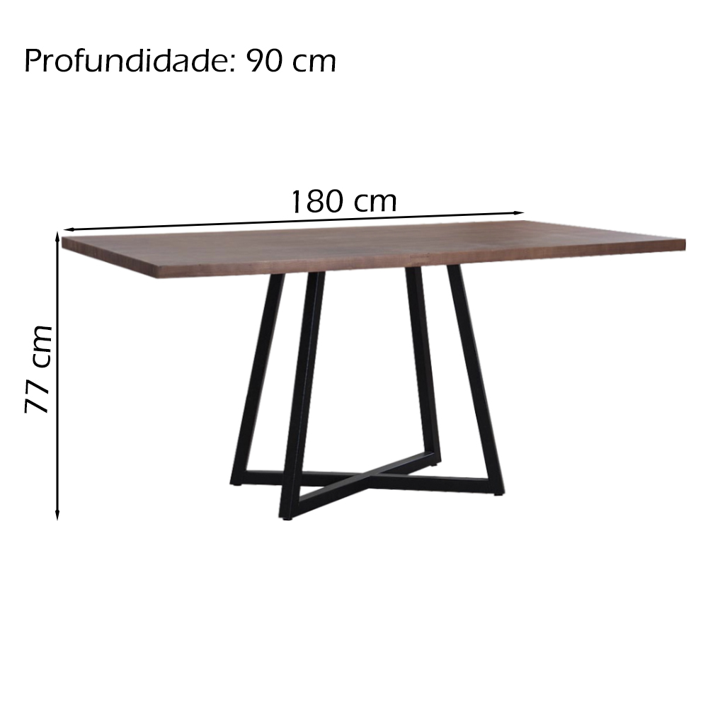 Mesa Jantar Cozinha I08 Madeira Teada 180X77 cm Castanho Aço Preto Dmobiliario