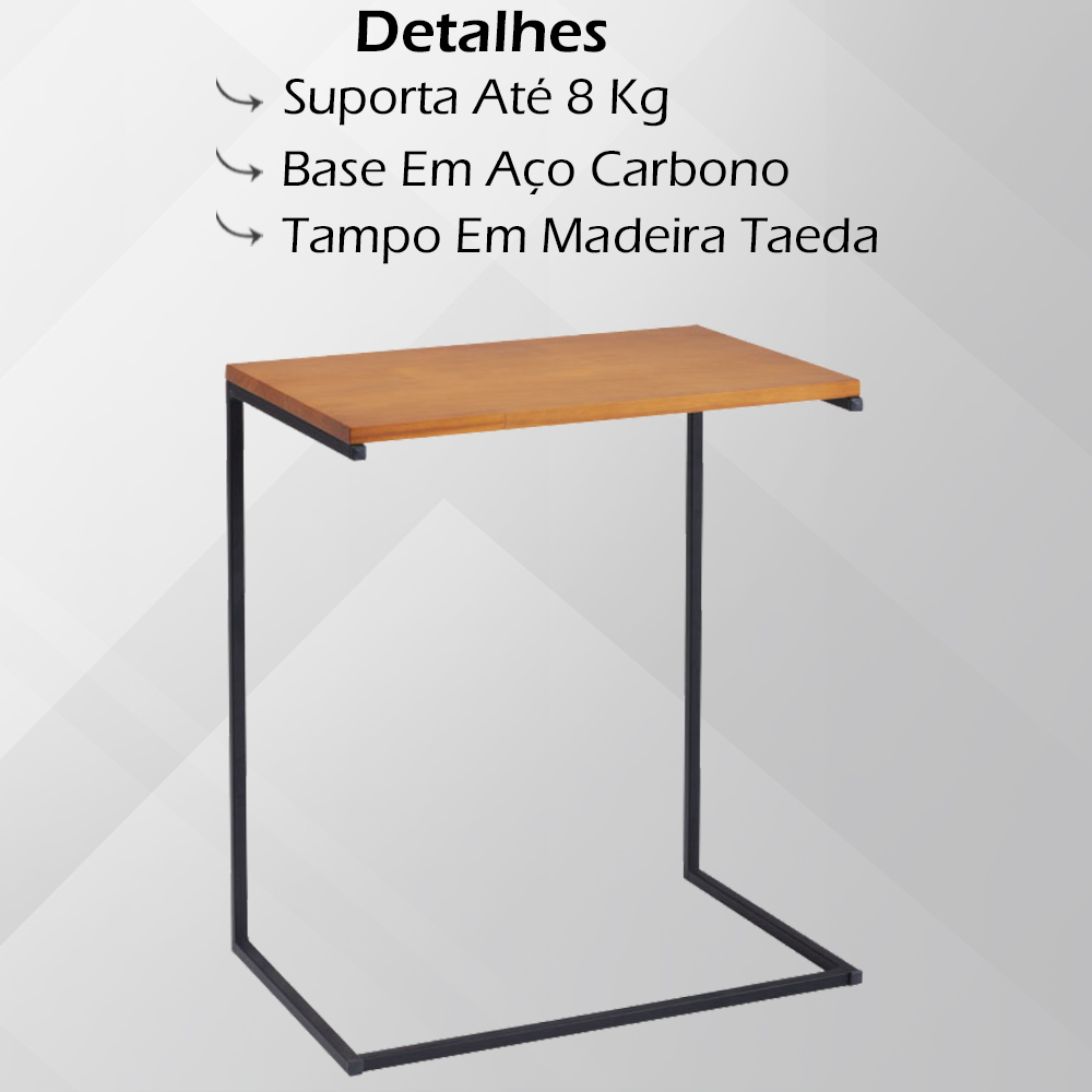 Mesa Lateral De Apoio Base Aço Preto I20 Mell Madeira Taeda Dmobiliario