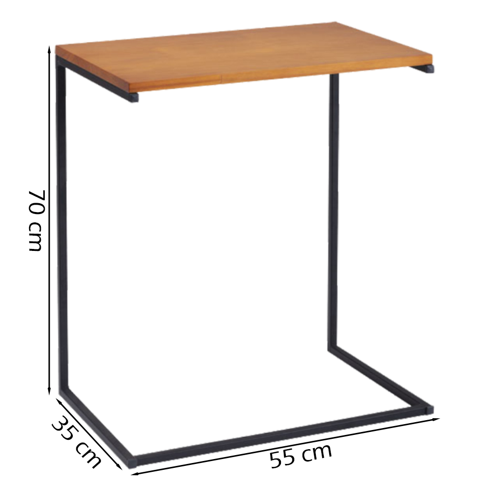 Mesa Lateral De Apoio Base Aço Preto I20 Mell Madeira Taeda Dmobiliario