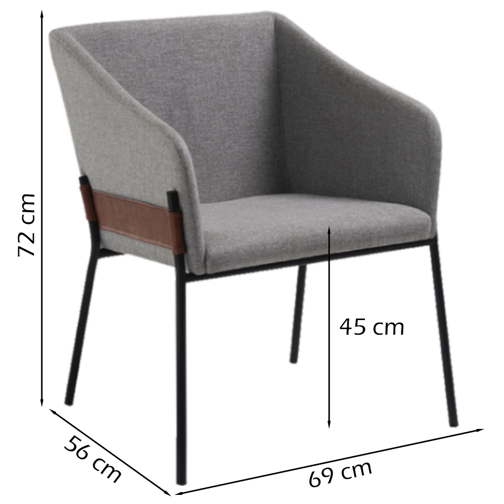 Poltrona Decorativa Base Em Aço Preto 7042 Linho Cinza Dmobiliario