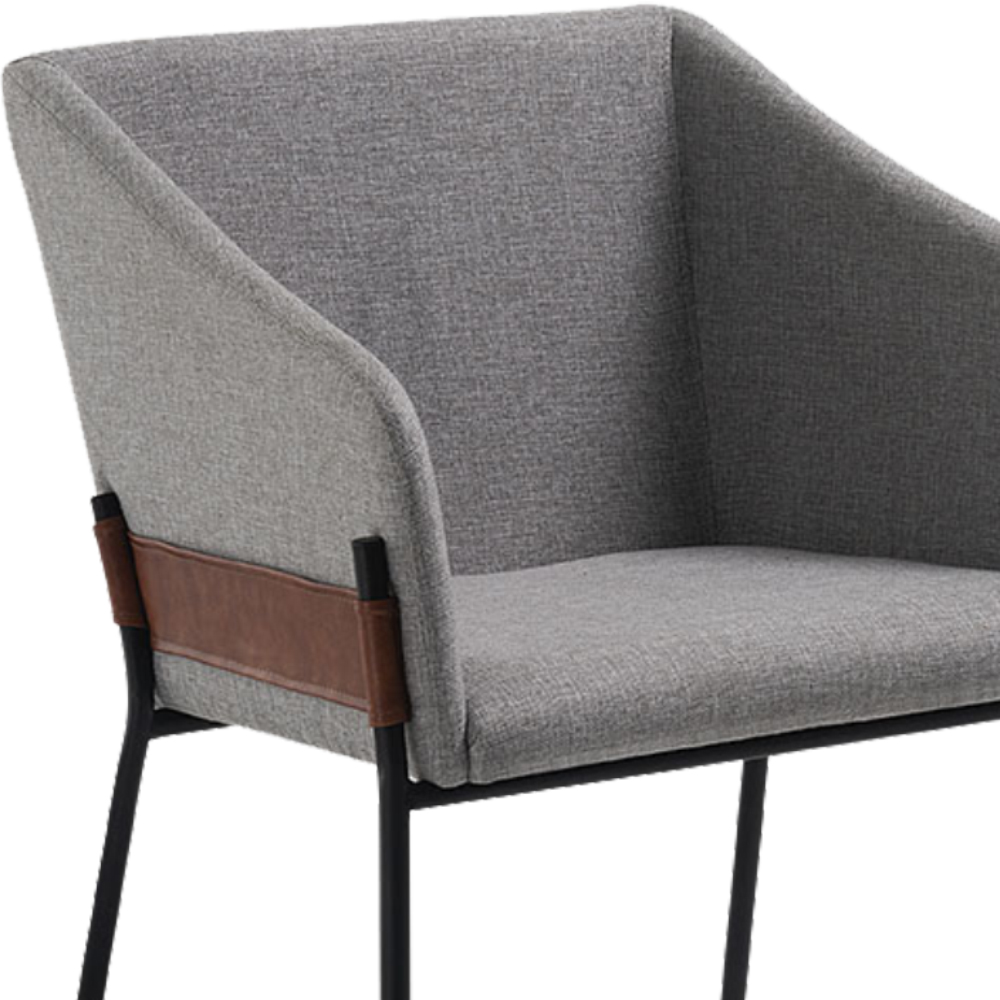 Poltrona Decorativa Base Em Aço Preto 7042 Linho Cinza Dmobiliario