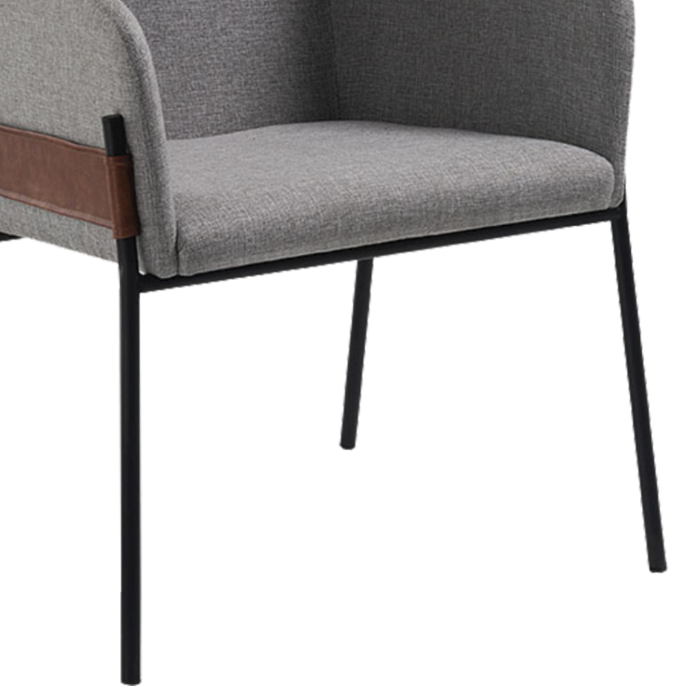 Poltrona Decorativa Base Em Aço Preto 7042 Linho Cinza Dmobiliario