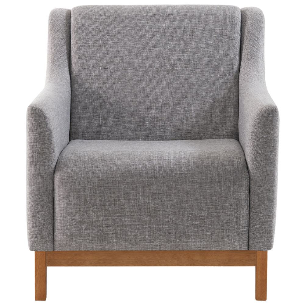 Poltrona Decorativa Base Madeira Mell 7045 Linho Cinza Dmobiliario