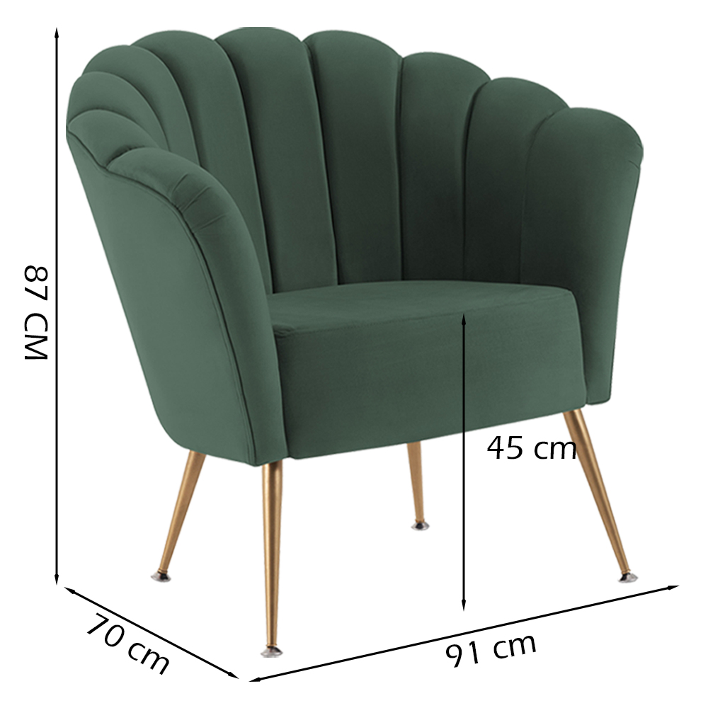 Poltrona Decorativa Pes Aço Dourado 7048 Veludo Verde Dmobiliario