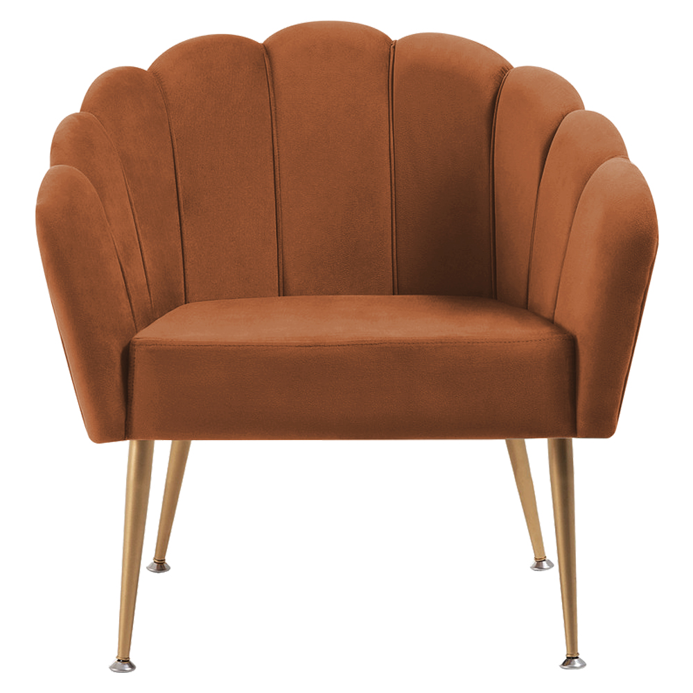 Poltrona Decorativa Pes Aço Dourado 7049 Veludo Caramelo Dmobiliario