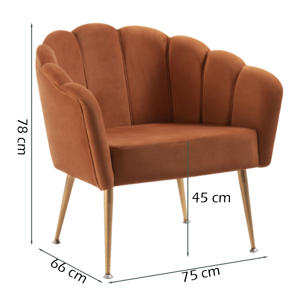 Poltrona Decorativa Pes Aço Dourado 7049 Veludo Caramelo Dmobiliario
