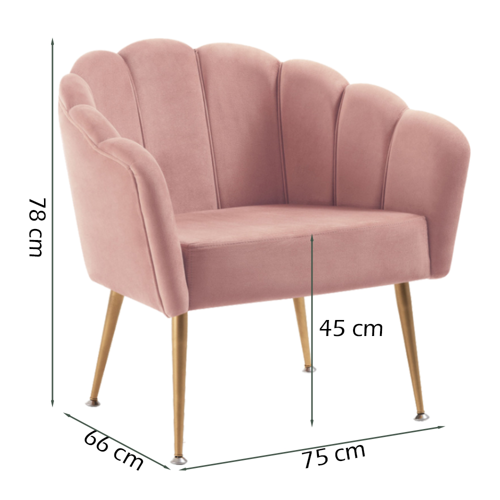 Poltrona Decorativa Pes Aço Dourado 7049 Veludo Rosa Dmobiliario