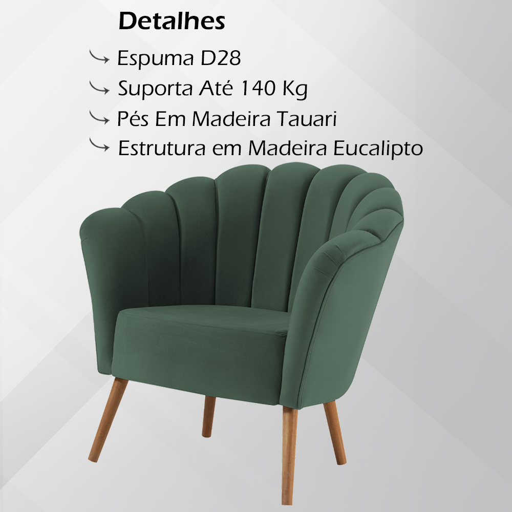 Poltrona Decorativa Pes Tauari 7048 Veludo Verde Dmobiliario