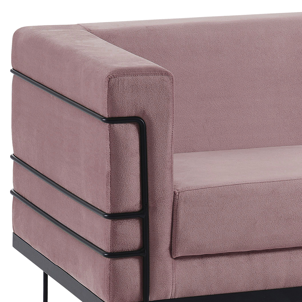 Sofa 2 Lug Base Aço Preto 135 cm 2064X2 Veludo Rosa Dmobiliario