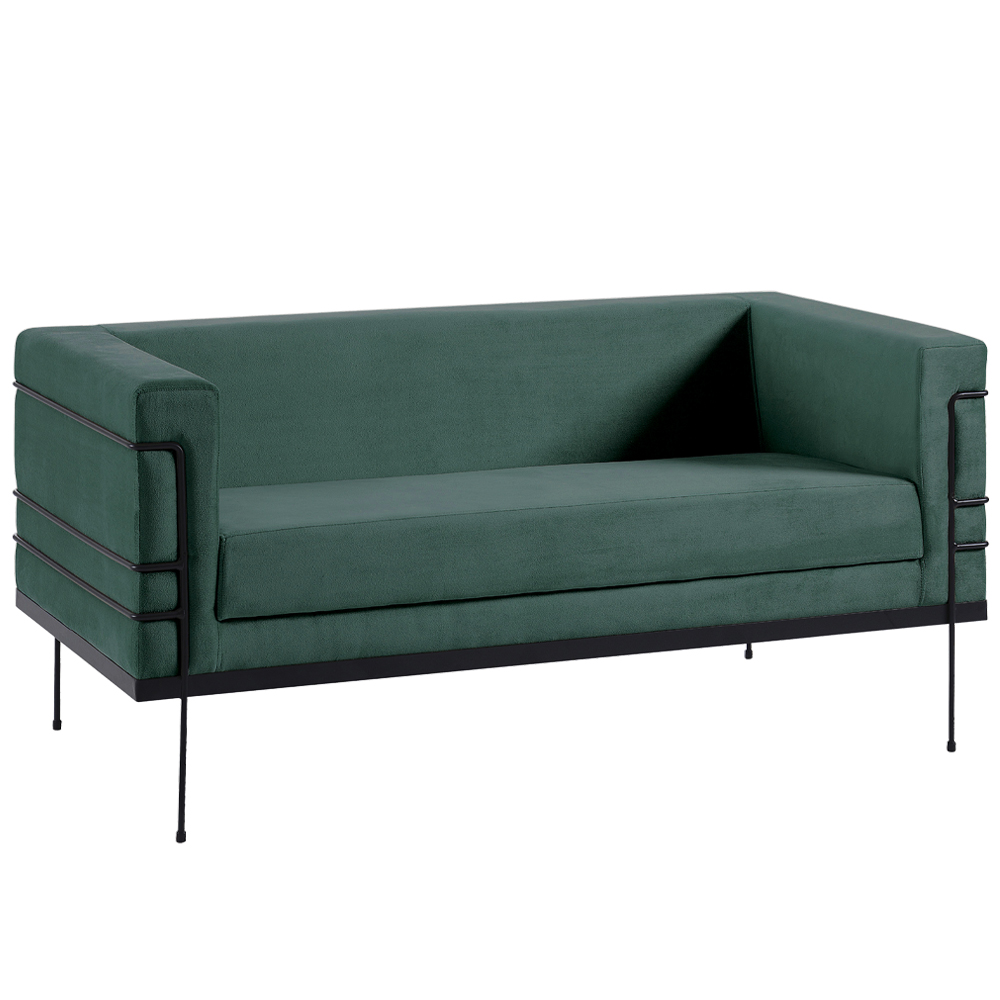 Sofa 2 Lug Base Aço Preto 135 cm 2064X2 Veludo Verde Dmobiliario
