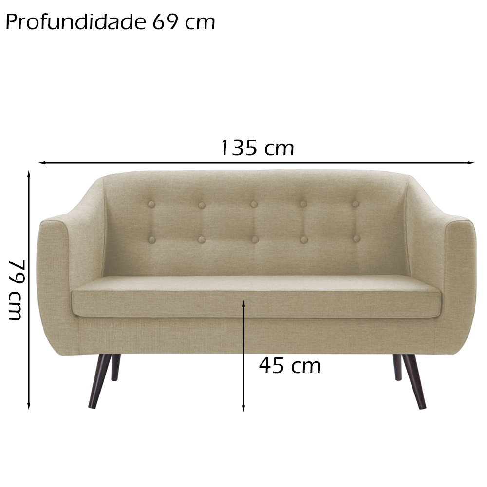 Sofa 2 Lug Pes Tabaco 135 cm 7017 Linho Bege Dmobiliario