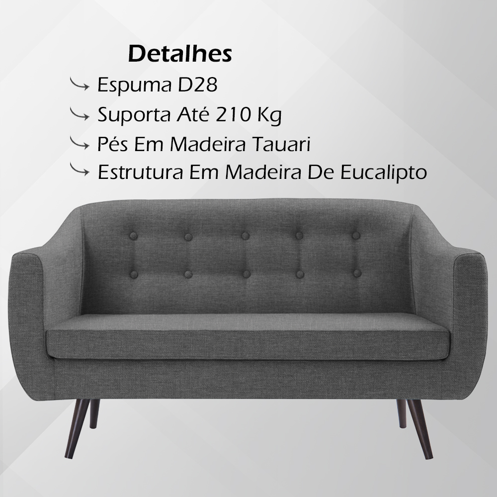 Sofa 2 Lug Pes Tabaco 135 cm 7017 Linho Cinza Dmobiliario