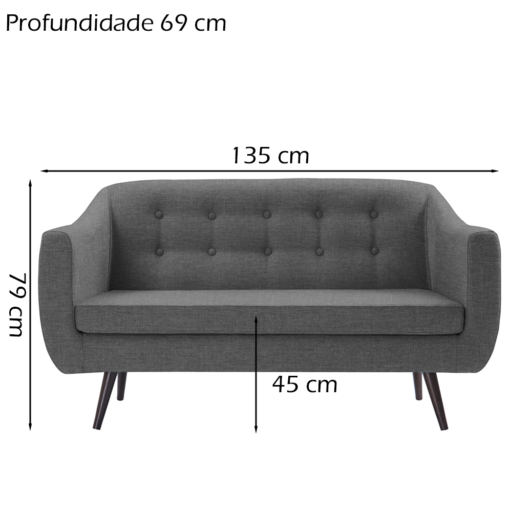 Sofa 2 Lug Pes Tabaco 135 cm 7017 Linho Cinza Dmobiliario
