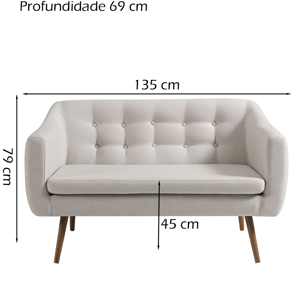 Sofa 2 Lug Pes Tauari 135 cm 7017 Linho Bege Dmobiliario