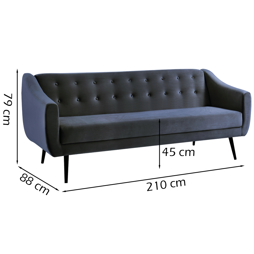 Sofa Cama 3 Lug Pes Tabaco 210 cm 7019X1 Veludo Azul Marinho Dmobiliario