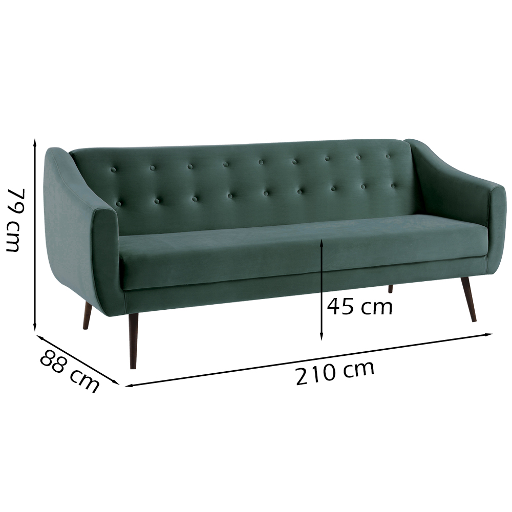 Sofa Cama 3 Lug Pes Tabaco 210 cm 7019X1 Veludo Verde Dmobiliario