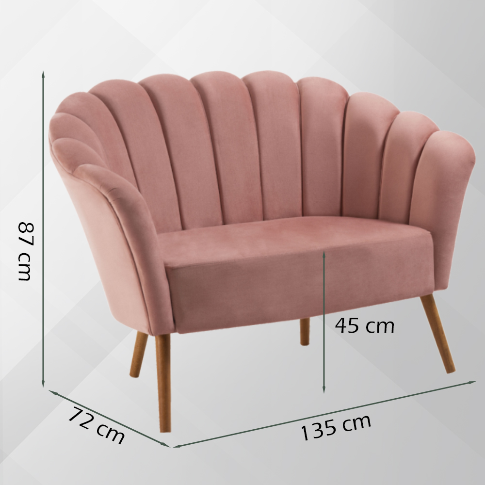 Sofa Namoradeira 2 Lug 135 cm Pes Tauari 7050 Veludo Rosa Dmobiliario